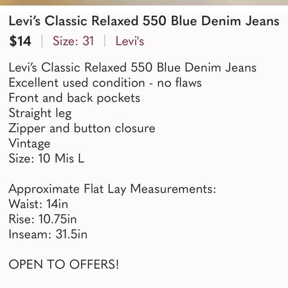 Levi’s Classic Relaxed 550 Blue Denim Jeans - Picture 9 of 9